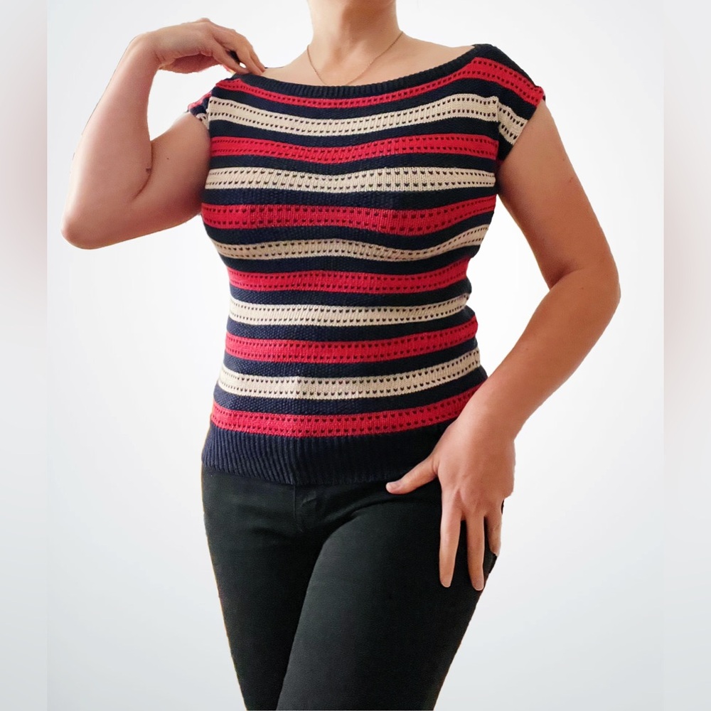 Marc by Marc Jacobs Striped Off Shoulder Knit Top, Size Medium